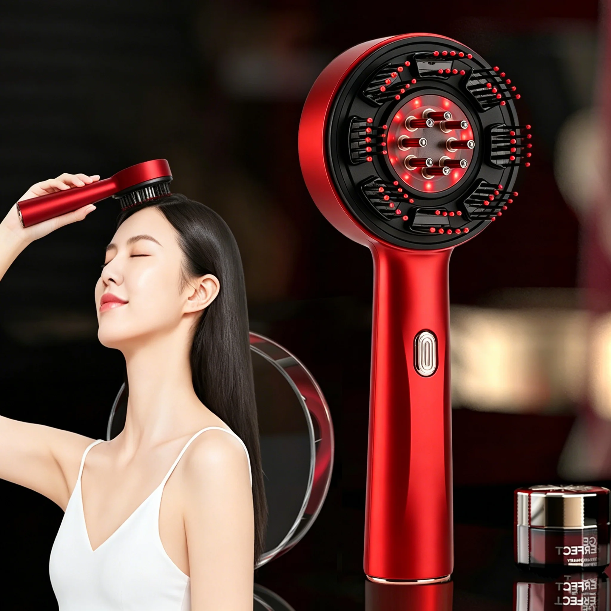 Hair Growth Serum Oil - Elektrischer Massagekamm Tragbarer Haarfollikel-Kamm Kopfhaut-Öl-Applikator Vibrations-Kopfmassagegerät