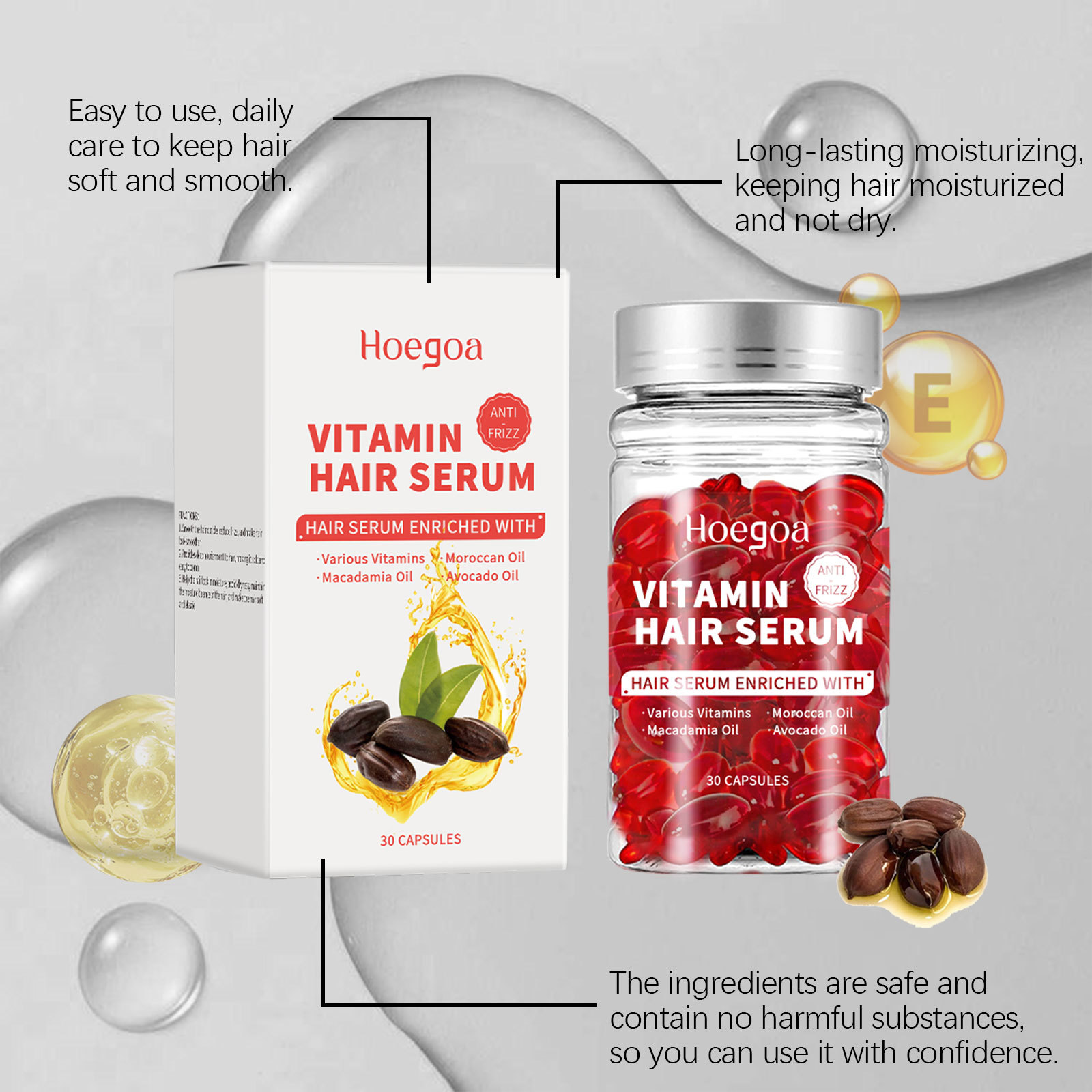Hair Growth Serum Oil - Vitamin-Haarpflege-Serum-Kapseln, erhöhen das Nachwachsen, Ölkontrolle, verhindern